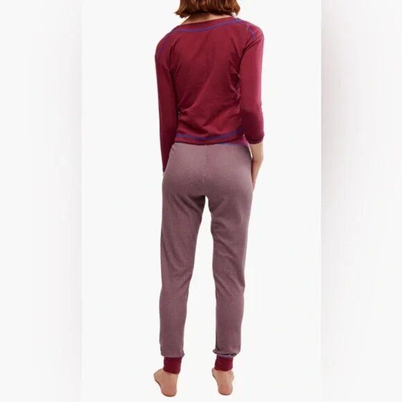 NEW FREE PEOPLE 2pc Chill Evening Pajamas Set  in wine or women 1125 3s2 - Picture 3 of 9